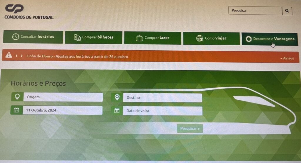 Viajar de trem em Portugal com desconto